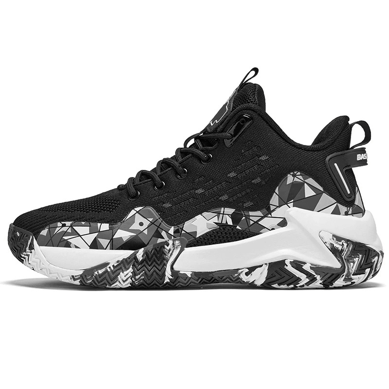 Breathable Mesh Sports Shoe SF0706 with cushioning, black and white design, ForMotion technology, mesh upper, EVA insole, rubber outsole.